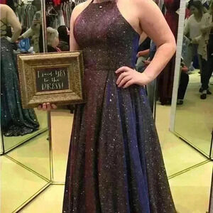 Prom Dress NWT Purple Silver Sparkle CorsetBack High Neck w/Pockets Women’s 10